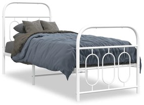 377174 vidaXL Cadru de pat metalic cu tăblie de cap/picioare, alb, 75x190 cm