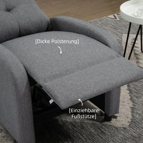 HOMCOM Fotoliu Reclinabil 155° max în Țesătură cu Efect de In Gri cu Suport pentru Picioare, 67x87x98 cm | Aosom Romania