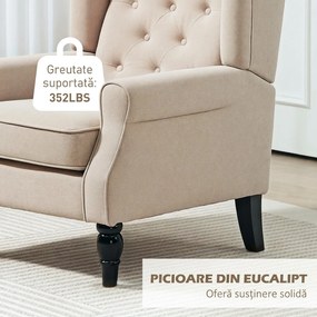 HOMCOM Scaun Decorativ Capitonat cu Spatar Inalt, Cotiere Rotunjite Captusite și Sezut cu Captuseala Groasa, Albastru | Aosom Romania