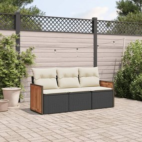 3259837 vidaXL Set mobilier de grădină cu perne, 3 piese, negru, poliratan