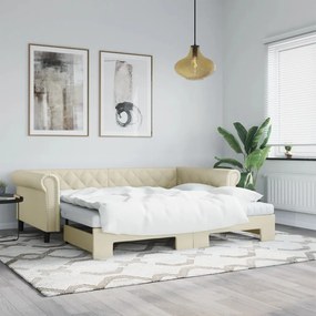 vidaXL Pat de zi cu extensie și saltele crem 90x200 cm piele ecologică