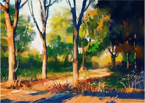 Tablou pe sticlă - Pădure de vară însorită, pictură (70x50 cm)