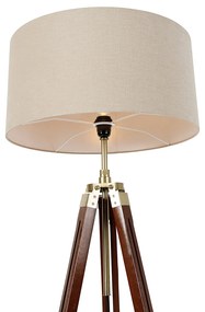 Lampă de podea din alamă cu abajur maro deschis 50 cm trepied - Cortin