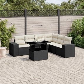 vidaXL Set canapele de grădină cu perne, 7 piese, negru, poliratan