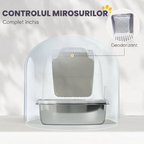 PawHut Litieră pentru Pisici Închisă din Oțel Inoxidabil XL cu Capac Detașabil | Aosom Romania