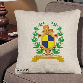 Perna Personalizata FC United Ploiesti 1906 Fotbal, 40x40 cm, Bej Canapea, Husa Detasabila, Perna Inclusa, BEKZ®
