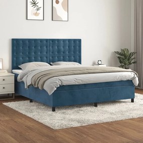 3143281 vidaXL Pat box spring cu saltea, albastru închis, 180x200 cm, catifea