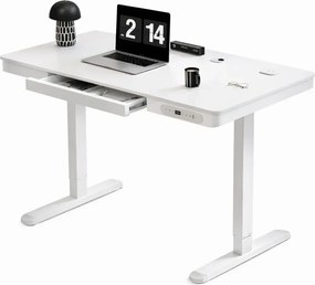 RESIGILAT- Birou Electric Reglabil pe Înălțime cu Sertar Ascuns, Încărcare Wireless & USB, Senzor de siguranță, 160x60, Alb