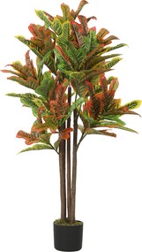 HOMCOM Plantă Artificială Croton cu 139 Frunze Modelabile și Ghiveci Alb din PP și Ciment, Plantă Falsă din PEVA și Lemn, 55x55x120 cm, Multicolor | Aosom Romania