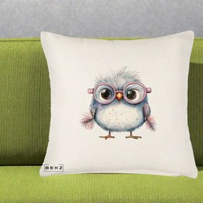 Perna Decorativa Pui Pufos cu Ochelari Roz, 40x40 cm, Crem Reliefat, Husa Detasabila, Perna Inclusa, BEKZ®