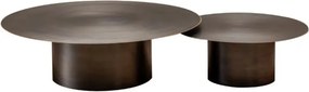 Set 2 măsuțe de cafea rotunde din metal, gri, cu bază cilindrică și muchie aurie, finisaj periat, 35 x 120 cm, „Calgary”