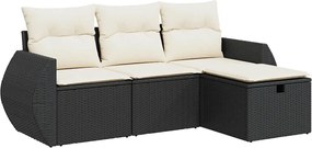 vidaXL Set mobilier de grădină cu perne, 4 piese, negru, poliratan