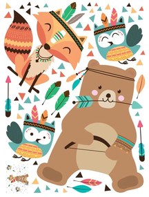 Autocolante de perete pentru camera copiilor Ambiance Bear Indian Happy