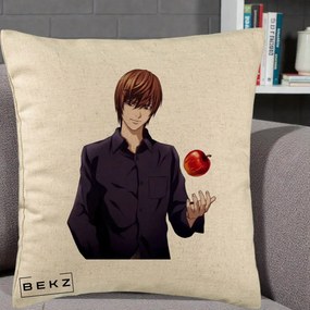 Perna Personalizata Death Note Light Yagami cu Mar, 40x40 cm, Bej, Husa Detasabila, Perna Inclusa, BEKZ®