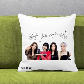 Perna Personalizata K-pop BLACKPINK Semnaturi, 40x40 cm, Alba Mata, Husa Detasabila, Perna Inclusa, BEKZ®