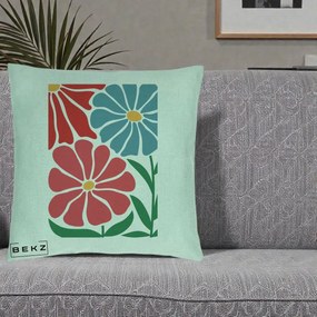 Perna Decorativa Flori Grafice Rosu-Albastru, 40x40 cm, Verde Menta, Husa Detasabila, Perna Inclusa, BEKZ®