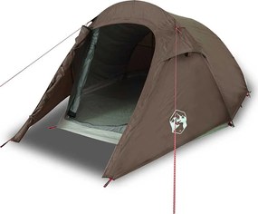 vidaXL Cort de camping tunel pentru 2 persoane, maro, impermeabil