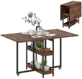 HOMCOM Masă de Dining Extensibilă în stil industrial, pentru până la 4 persoane, rafturi deschise, flexibilă, Metal, Placă de melamină, Maroniu | Aosom Romania