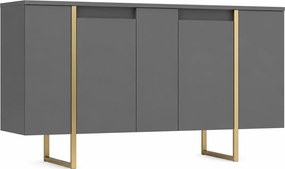 Comoda living gri LUXE, PAL melaminat/metal, 160x35x80 cm