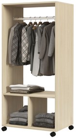 HOMCOM Dulap dressing cu rafturi 2 compartimente cu 4 rotile pivotante dim. 60L x 40l x 128H cm lemn natural | Aosom Romania