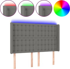 vidaXL Tăblie de pat cu LED, gri închis, 147x16x118/128 cm, textil