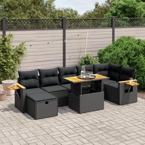 3276149 vidaXL Set mobilier de grădină cu perne, 8 piese, negru, poliratan