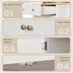 HOMCOM Bufet de Bucătărie cu Dulap 2 Uși și 2 Sertare, Alb și Lemn | Aosom Romania