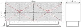 Comodă cu sertare 200 cm Asha pe bază de metal - alb mat
