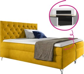 Pat cu boxspring, 200x200, velur galben, GULIETTE + cadou