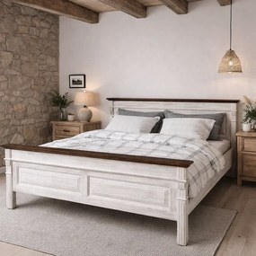 Pat matrimonial 180x200 cm din lemn masiv de brad cu ornamente