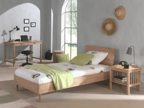 Set Mobilier Camera Copii Forrest Oak, Pat 90x200 cm, Noptieră și Birou, din Lemn de Stejar, Natur – Vipack