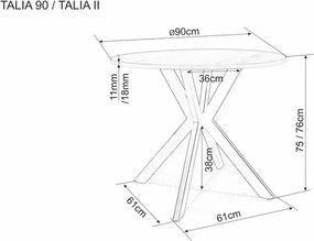 Masa rotunda de sufragerie TALIA 90 cm cu blat din ceramică tip travertin, bej