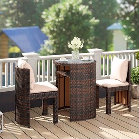 Outsunny Set Masă și Scaune pentru Exterior și Grădină din Ratan cu Perne Decorative, Maro | Aosom Romania