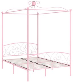 284488 vidaXL Cadru de pat cu baldachin, roz, 120 x 200 cm, metal