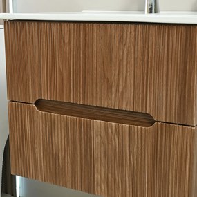 Mască de baie Trent 60 cu chiuvetă ceramică, 2 sertare, stejar apus de soare