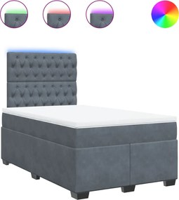 vidaXL Pat box spring cu saltea, gri închis, 120x200 cm, catifea