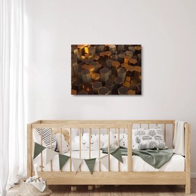 Tablou pe sticlă - Hexagoane de bronz (70x50 cm)