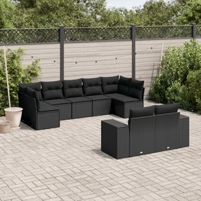3255352 vidaXL Set mobilier de grădină cu perne, 9 piese, negru, poliratan