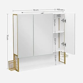 Dulap de depozitare pentru lavoar, Vasagle, Auriu, 70x16x70 cm