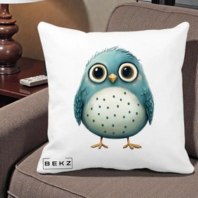 Perna Decorativa Pasare Teal cu Buline Teal, 40x40 cm, Alba Mata, Husa Detasabila, Perna Inclusa, BEKZ®