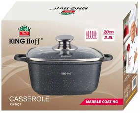 Oală pătrată cu capac 20x20 cm, 2.8L – Kinghoff KH 1601, neagră, cu strat antiaderent din marmură, compatibilă cu inducție