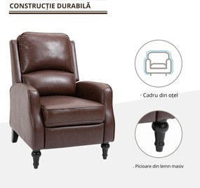 HOMCOM Fotoliu Relax Rabatabil 90° si 150° Manual pentru TV, sufragerie, camera, design modern din piele 73x86x104cm | Aosom Romania