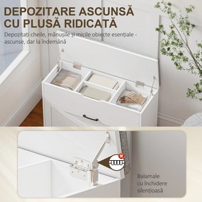 HOMCOM Bancă Pantofar de Intrare, Pantofar cu Săriță Capitonată Lavabilă, Antă Rabatabilă, Compartiment cu Închidere Lentă, Rafturi Reglabile, pentru 8 Perechi de Pantofi, Hol Coridor Cameră, Alb | Aosom Romania