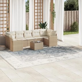 vidaXL Set canapele de grădină, 8 piese, cu perne, bej, poliratan