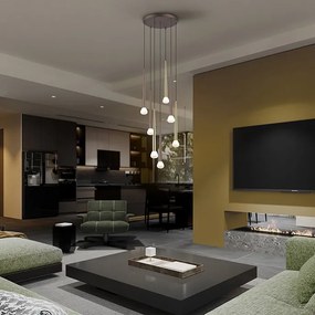 Lustra cu 7 pendule design modern Komet auriu/ cafeniu