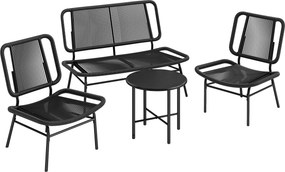 Outsunny Set Mobilier Grădină Ratan 4 Piese, Canapea pentru Exterior cu Măsuță Metalică, Negru | Aosom Romania