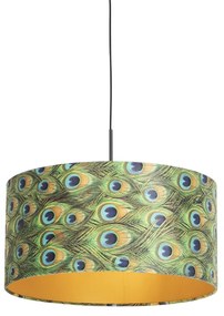 Lampă suspendată cu abajur din catifea turcoaz cu auriu 50 cm - Combi