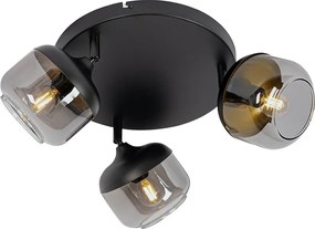 Spotlight de design negru cu auriu și sticlă fumurie 3 lumini rotund - Kyan