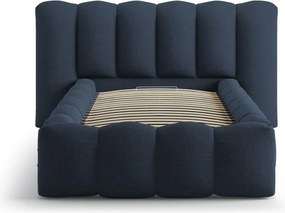 Pat albastru tapițat cu spațiu de depozitare cu somieră 90x200 cm Lupine – Micadoni