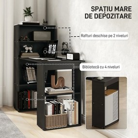 Birou Modern pentru Acasa cu Rafturi de Depozitare pe 6 Niveluri, Masa de Scris cu Raft pentru Carti, Negru HOMCOM | Aosom Romania